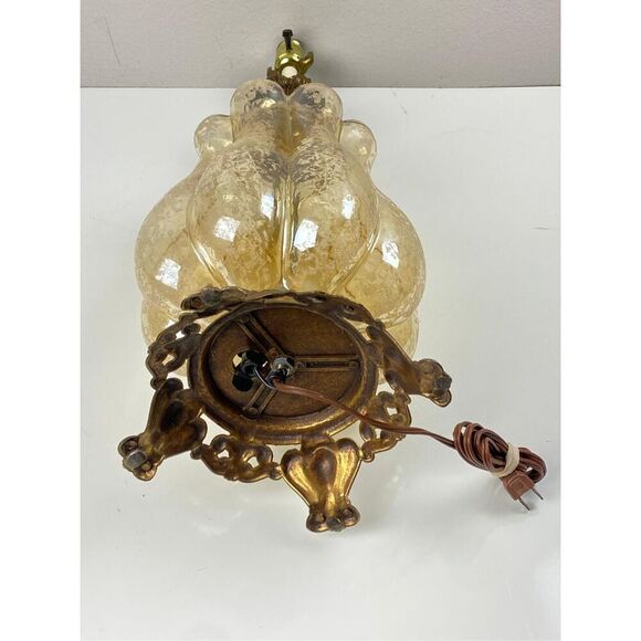 Vtg Midcentury Hollywood Regency Champagne Frosted Glass Globe Footed Table Lamp - Picture 8 of 11